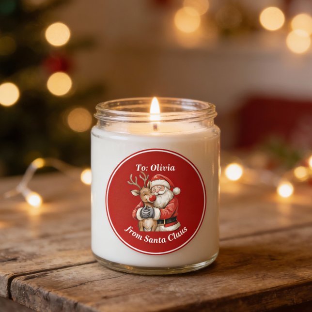 Adesivo Redondo Papais noeis e renas bonitos Natal Vermelho Person (Criador carregado)