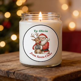 Adesivo Redondo Papais noeis e renas bonitos Natal Vermelho Person