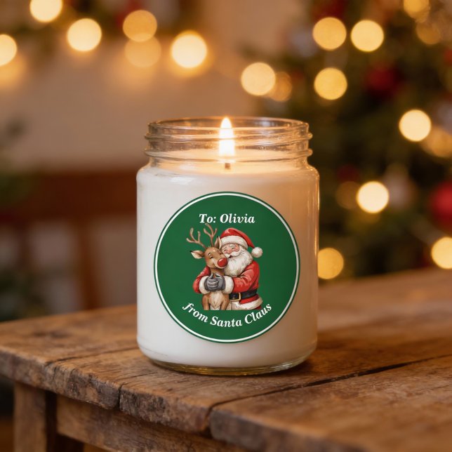 Adesivo Redondo Papais noeis e renas bonitos Natal Vermelho Person (Criador carregado)