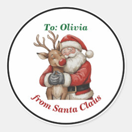 Adesivo Redondo Papais noeis e renas bonitos Natal Vermelho Person