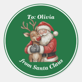 Adesivo Redondo Papais noeis e renas bonitos Natal Vermelho Person