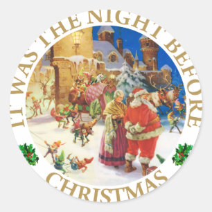 Adesivo Redondo Papais noeis e Sra. Claus na véspera de Natal do P