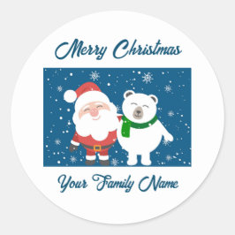 Adesivo Redondo Papais noeis e um autocolante de urso polar