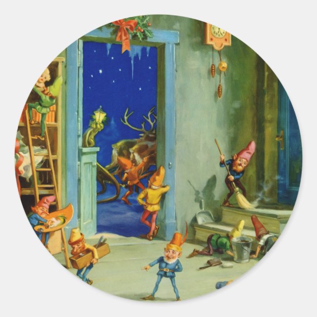 Adesivo Redondo Papais noeis Elles No Seu Workshop Sobre Véspera D (Frente)