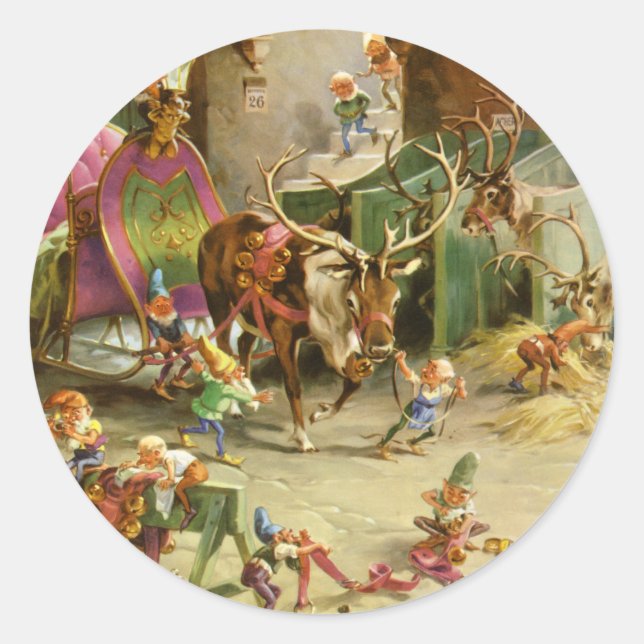 Adesivo Redondo Papais noeis Elves Pronta Sua Altura e Reindeer (Frente)