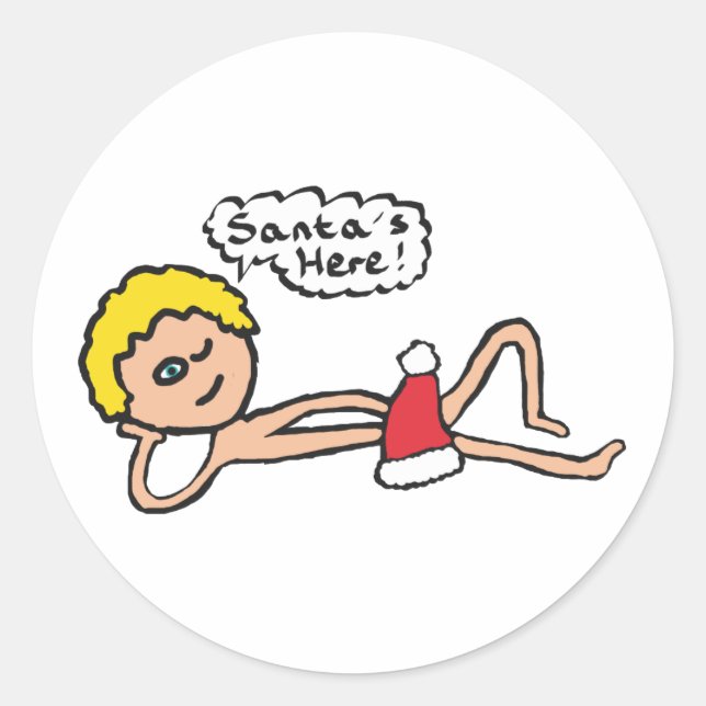 Adesivo Redondo Papais noeis Engraçados Aqui Humor Xmas (Frente)