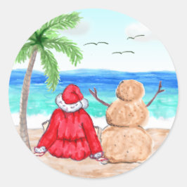 Adesivo Redondo Papais noeis engraçados e boneco de neve no Natal