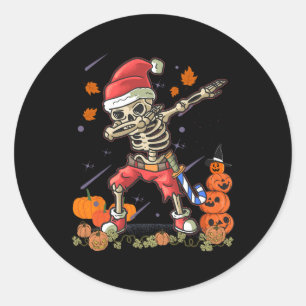 Adesivo Redondo Papais noeis Engraçados Esqueletos Dabbing Hallowe