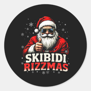 Adesivo Redondo Papais noeis Engraçados Feriado de Natal Snowboard