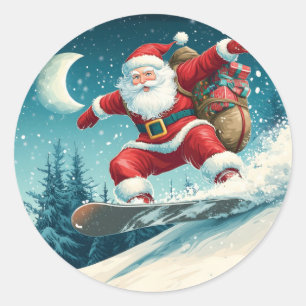 Adesivo Redondo Papais noeis entregando presentes de Natal em uma