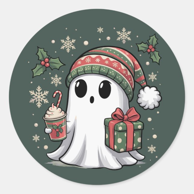 Adesivo Redondo Papais noeis Fantasmas Natal Férias Natal Fantasma (Frente)