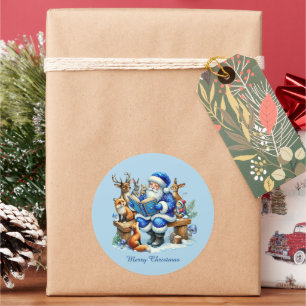 Adesivo Redondo Papais noeis festivos azuis de Natal personalizáve