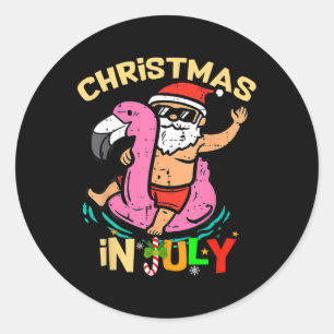 Adesivo Redondo Papais noeis Flamingo Floatie Engraçado Natal Em J