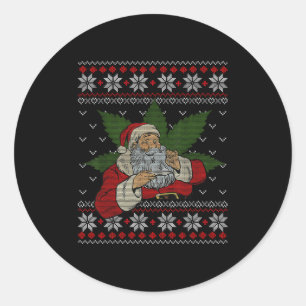 Adesivo Redondo Papais noeis Fumando Erva Humor Feliz Natal