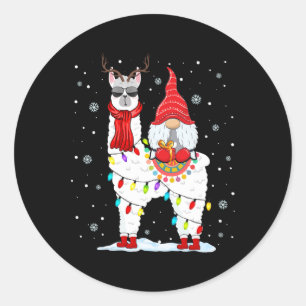 Adesivo Redondo Papais noeis Gnomos Andando Llama Reindeer Luz de