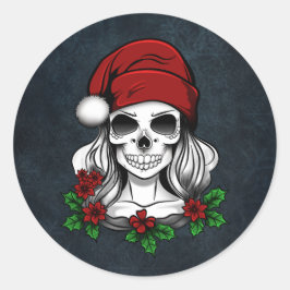 Adesivo Redondo Papais noeis Gótica Whimsical Natal Skull