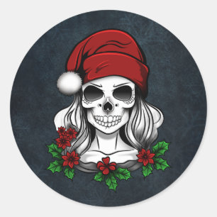 Adesivo Redondo Papais noeis Gótica Whimsical Natal Skull