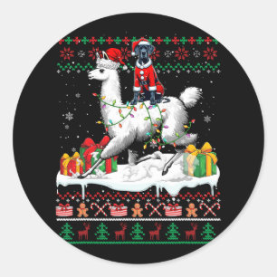 Adesivo Redondo Papais noeis Great Dane Riding Llama Christmas Swe
