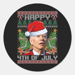 Adesivo Redondo Papais noeis Joe Biden Happy 4 De Julho Natal Feio