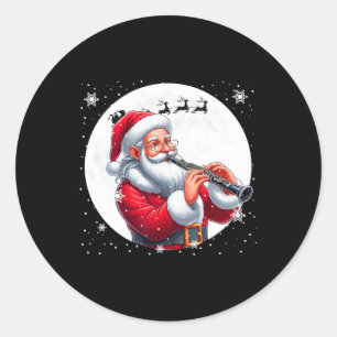 Adesivo Redondo Papais noeis Jogando Clarinet Xmas Moon Costume In