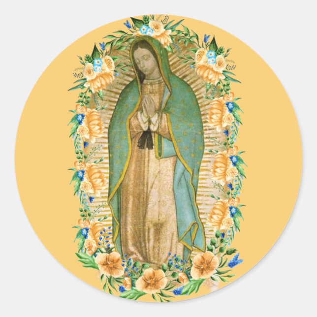 Adesivo Redondo Papais noeis Maria, Virgen de Guadalupe Mãe Maria (Frente)
