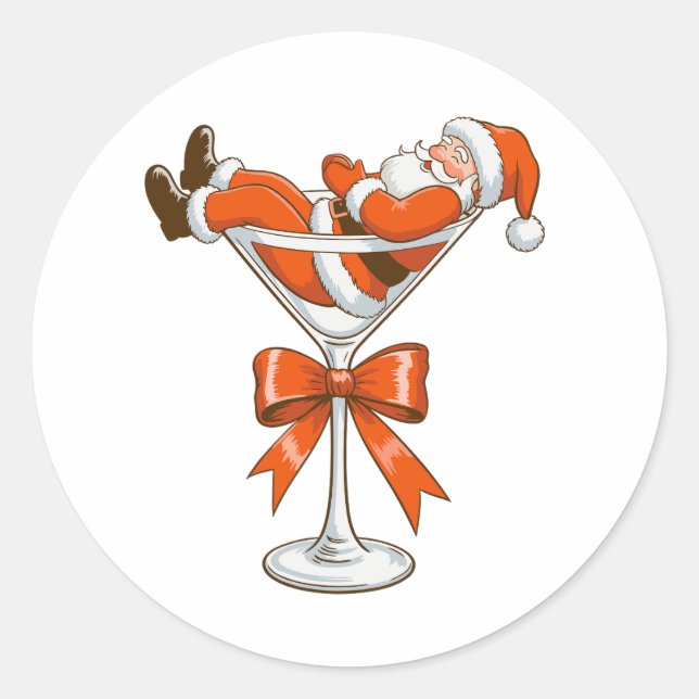 Adesivo Redondo Papais noeis Martini Coquette Girly Arco de Natal  (Frente)