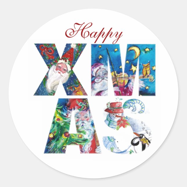 Adesivo Redondo Papais noeis MUSICAIS E FESTA NOTURNA SNOWMAN XMAS (Frente)