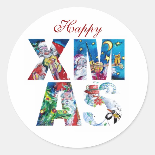 Adesivo Redondo Papais noeis MUSICAIS E FESTA NOTURNA SNOWMAN XMAS (Frente)