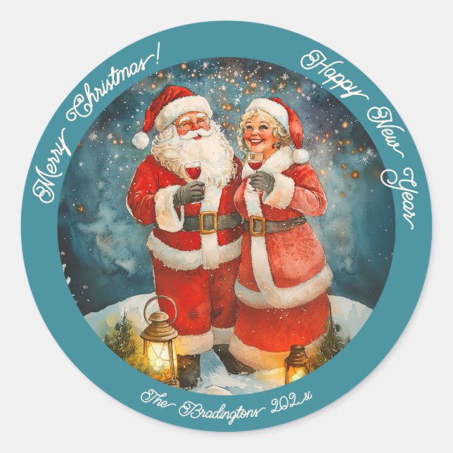 Adesivo Redondo Papais noeis Natal Ano Novo da Sra. Claus (Frente)
