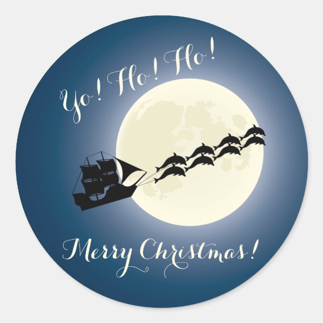 Adesivo Redondo Papais noeis navio pirata com golfinhos Feriado de (Frente)