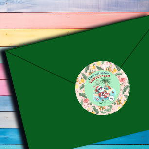 Adesivo Redondo Papais noeis no Natal da Ilha Tropical em julho