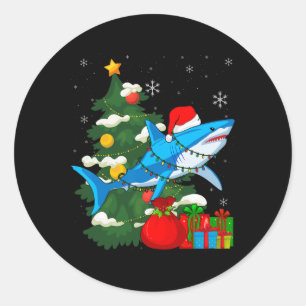 Adesivo Redondo Papais noeis Nozes de Natal Sharkmas Árvore Xmas B
