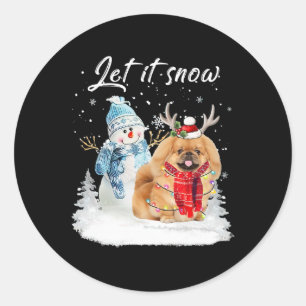 Adesivo Redondo Papais noeis Pekingenses Cachorros de Natal Snowma