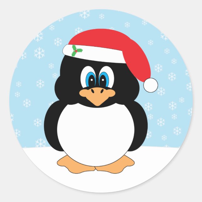Adesivo Redondo Papais noeis Pinguins de Natal (Frente)