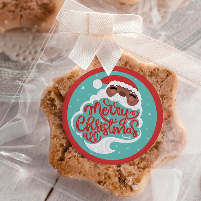 Adesivo Redondo Papais noeis Pretos | Feliz Natal Todos | Azul-tur (Criador carregado)