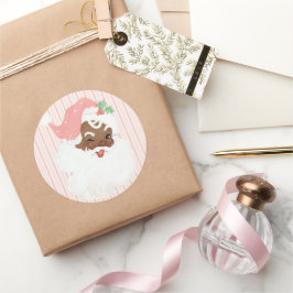 Adesivo Redondo Papais noeis Pretos Vintage Inversos Cor-de-Rosa E