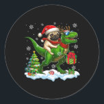 Adesivo Redondo Papais noeis Pug Riding Reindeer T-rex Crianças de<br><div class="desc">Papais noeis Pug Riding Reindeer T-rex natalinos Toddler</div>