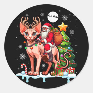 Adesivo Redondo Papais noeis Que Andam Rebelde Sphynx Cat Xmas Tre