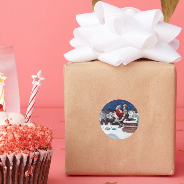 Adesivo Redondo Papais noeis que entregam carga de livros por Wyet (Festa)