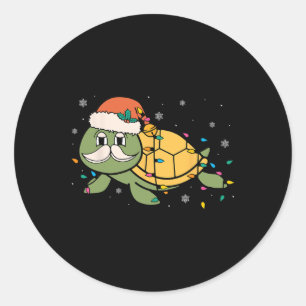 Adesivo Redondo Papais noeis Retro Tartaruga Marinha Natal Luzes O