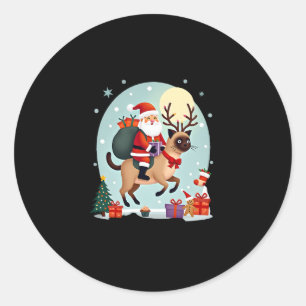 Adesivo Redondo Papais noeis Riding Reindeer Siamese Cat Árvore de
