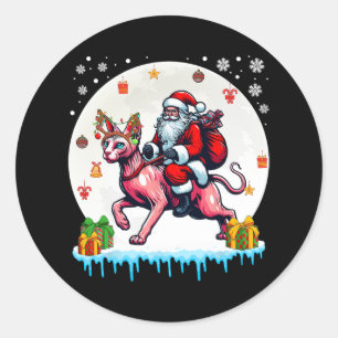 Adesivo Redondo Papais noeis Riding Reindeer Sphynx Cat Proprietár