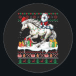 Adesivo Redondo Papais noeis Samoyed Cavalo Cavalo Vendido<br><div class="desc">Papais noeis Samoyed Cavalo Cavaleiro Vendido Proprietário do Suéter de Natal</div>