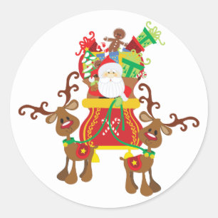 Adesivo Redondo Papais noeis Sleigh E Reindeer Sticker