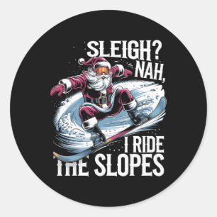 Adesivo Redondo Papais noeis Snowboarder No Snowboard Eu Passo