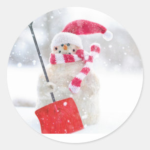 Adesivo Redondo Papais noeis Snowman com Red Shovel