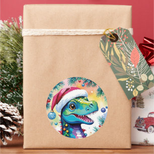 Adesivo Redondo Papais noeis sorridentes Natal T-Rex