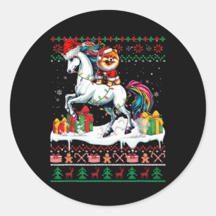 Adesivo Redondo Papais noeis Suéter de Natal Pomeraniano Andando U