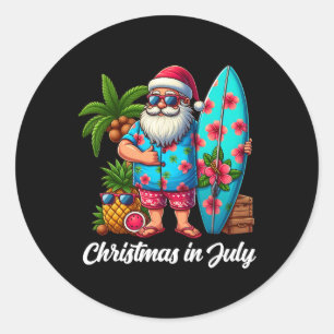 Adesivo Redondo Papais noeis Sungles Xmas Beach Natal Tropical Em 