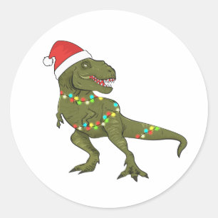 Adesivo Redondo Papais noeis T-Rex do Dinossauro do Natal Xmas